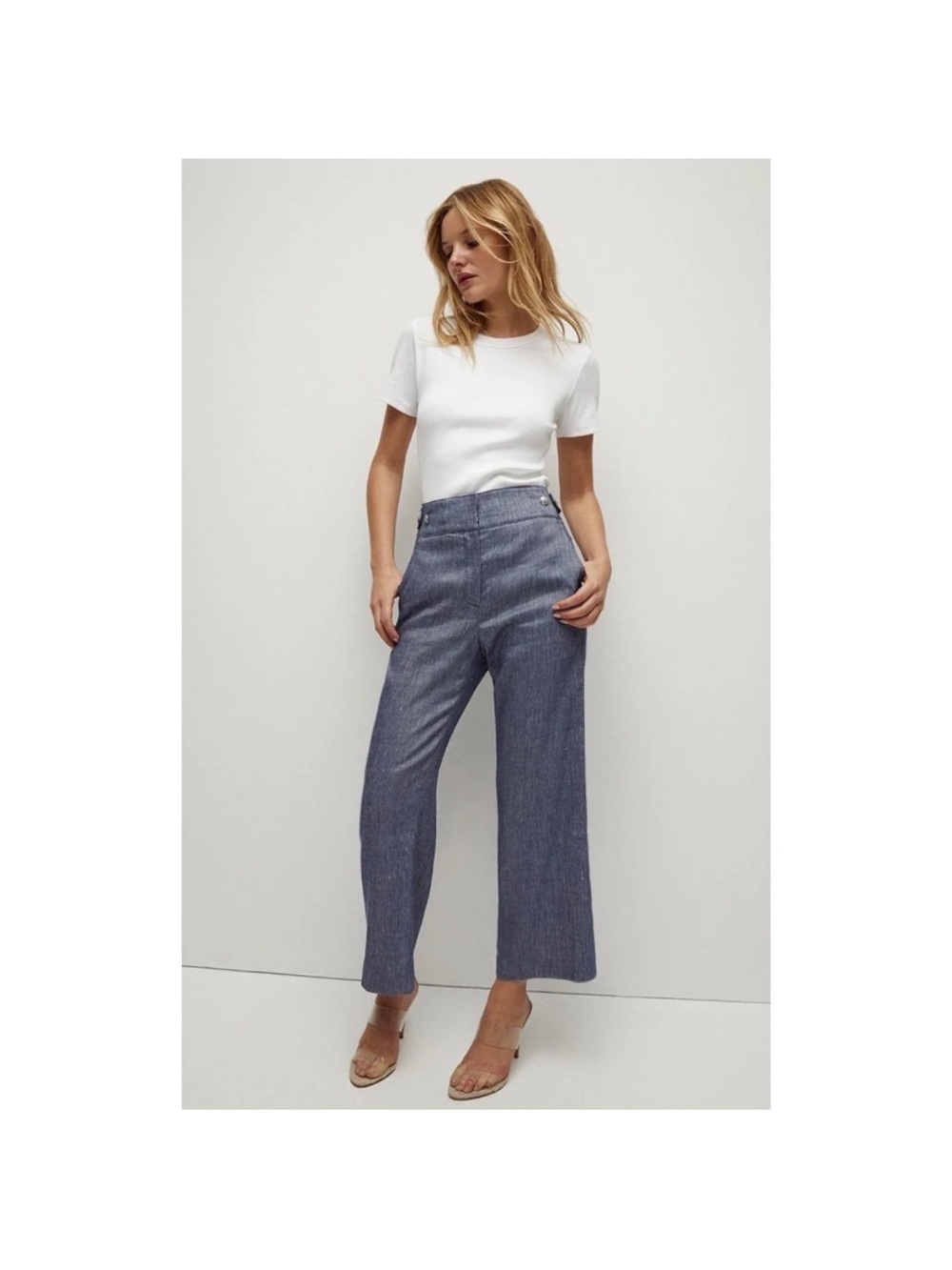 Veronica Beard Aubrie Linen Pants, Blue Melange, Size 00